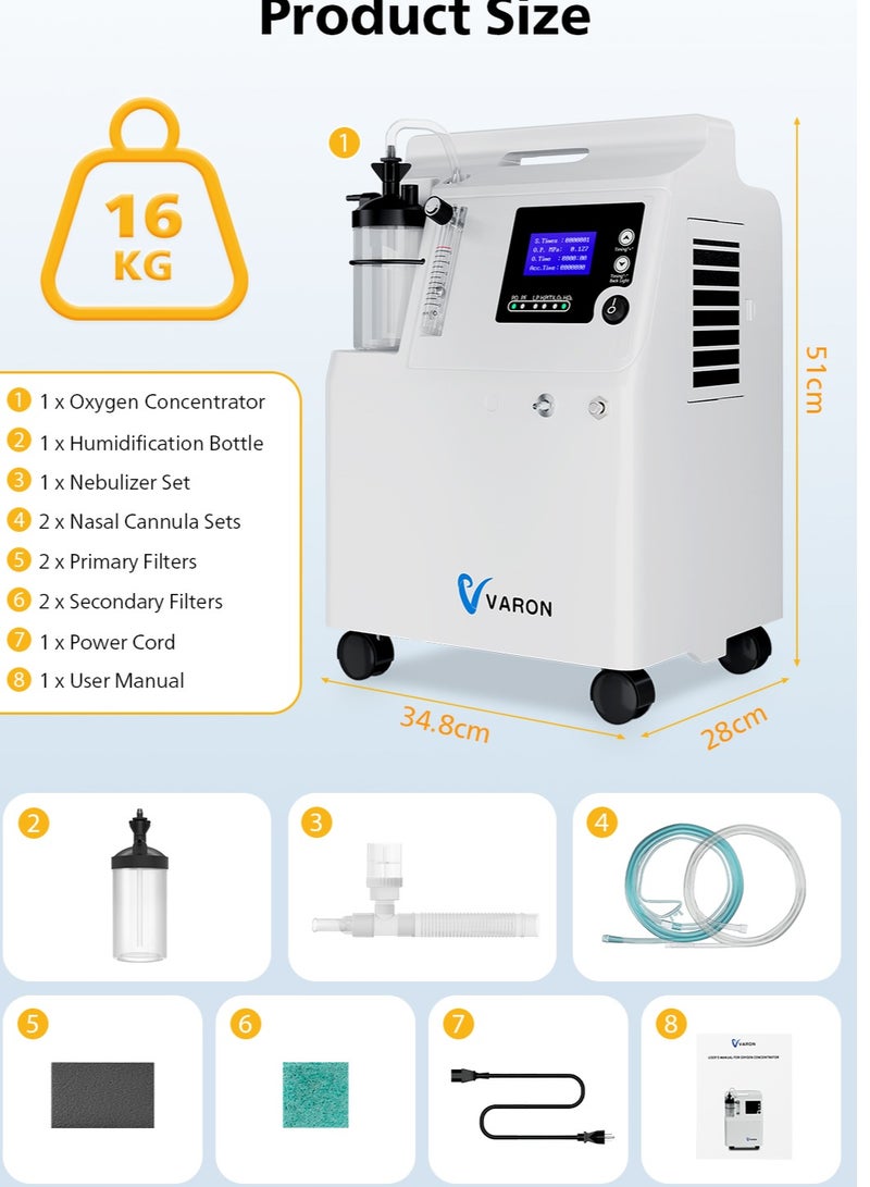فارون مكثف أوكسجين فارون 5 لتر، معدل تدفق قابل للتعديل من 0.5 لتر إلى 5 لتر، تركيز الأكسجين يصل إلى 93% - Image 3