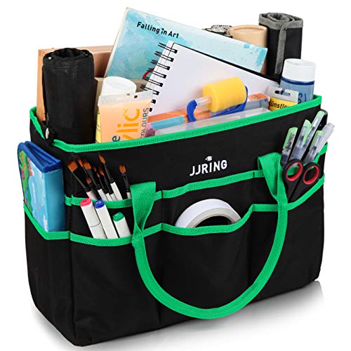 JJRING Large Multi-Functional Carrying Bag, 600D Nylon Artist Tote Bag with 16 Pockets Caddy for Art, Craft, Sewing, Make-up or School, Medical, Office Supplies Organizer, Green - Image 1