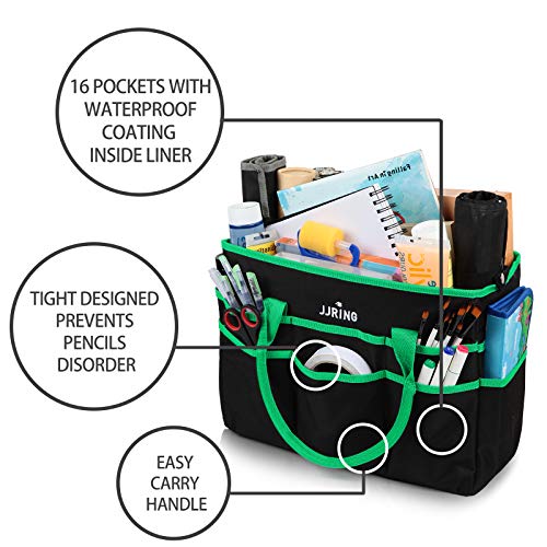JJRING Large Multi-Functional Carrying Bag, 600D Nylon Artist Tote Bag with 16 Pockets Caddy for Art, Craft, Sewing, Make-up or School, Medical, Office Supplies Organizer, Green - Image 5