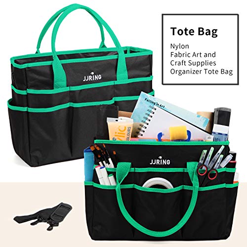 JJRING Large Multi-Functional Carrying Bag, 600D Nylon Artist Tote Bag with 16 Pockets Caddy for Art, Craft, Sewing, Make-up or School, Medical, Office Supplies Organizer, Green - Image 3
