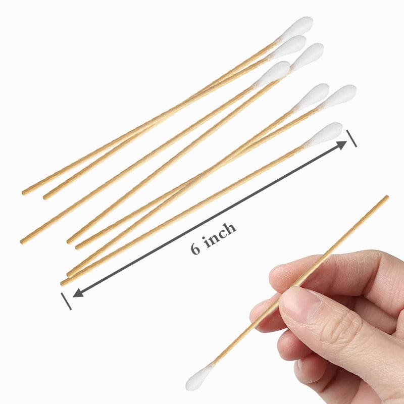 Bcowos 6'' Long Cotton Swabs 200PCS - Cotton Swabs with Wooden Sticks - Long Swabs for Gun Cleaning, Ear Cleaning, Pets Care, Makeup - Image 2