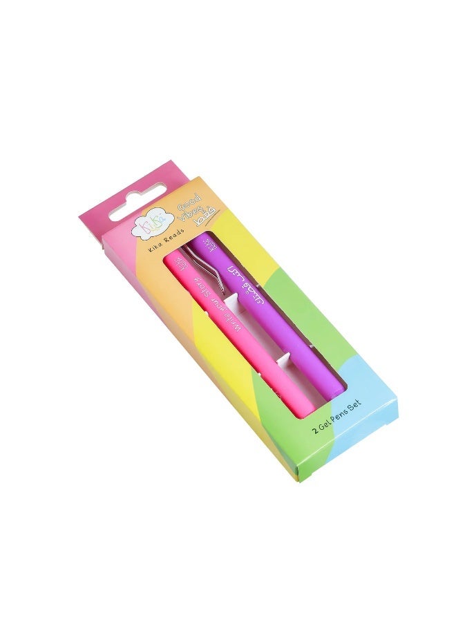 KIKA READS Good Vibes Gel Pens Set – Pink & Purple - Image 1