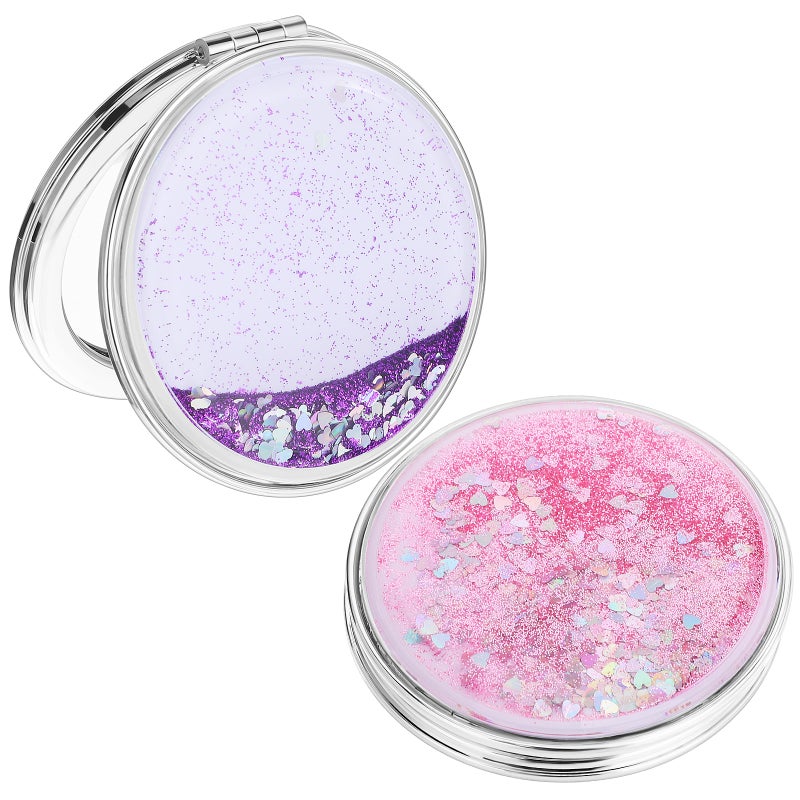 2pcs Portable Mirror Cute Handheld Mini Folding Makeup Mirror Travel Compact Mirror Small Round Pocket Mirrors With Magnification - Image 1