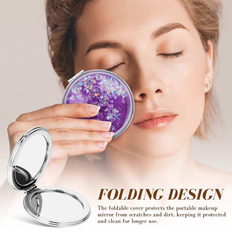 2pcs Portable Mirror Cute Handheld Mini Folding Makeup Mirror Travel Compact Mirror Small Round Pocket Mirrors With Magnification - Image 4