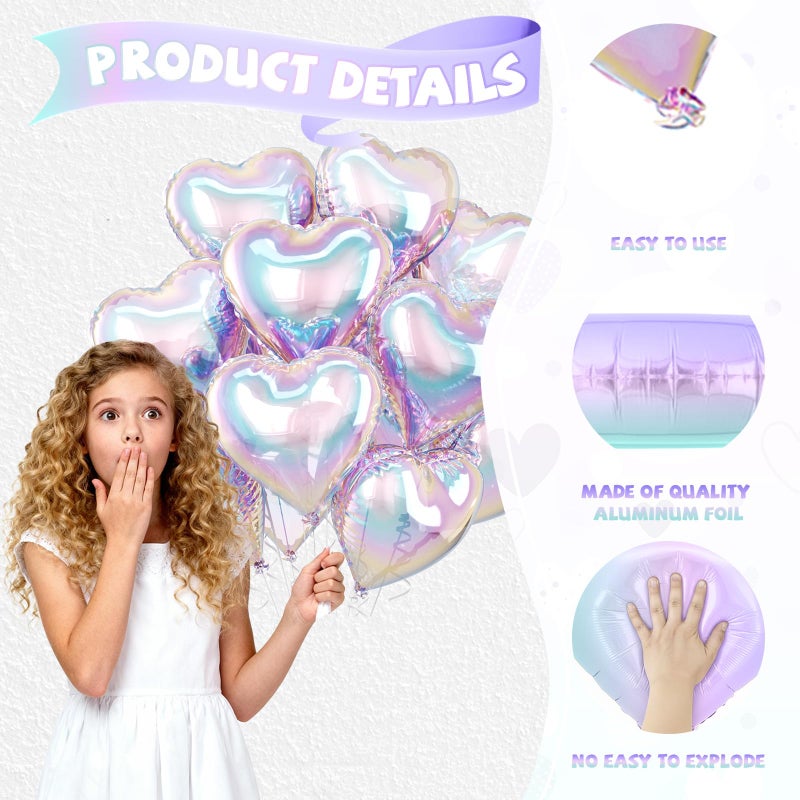 Biapian Iridescent Heart Balloons, 10 Pcs Transparent Rainbow Heart Shaped Balloon, 18 Inch Gradient Clear Foil Balloons for Engagement Brithday Baby Shower Wedding Valentines Mermaid Party Decorations - Image 3