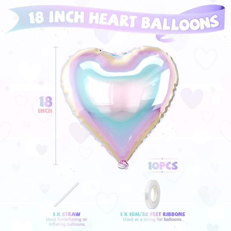 Biapian Iridescent Heart Balloons, 10 Pcs Transparent Rainbow Heart Shaped Balloon, 18 Inch Gradient Clear Foil Balloons for Engagement Brithday Baby Shower Wedding Valentines Mermaid Party Decorations - Image 2
