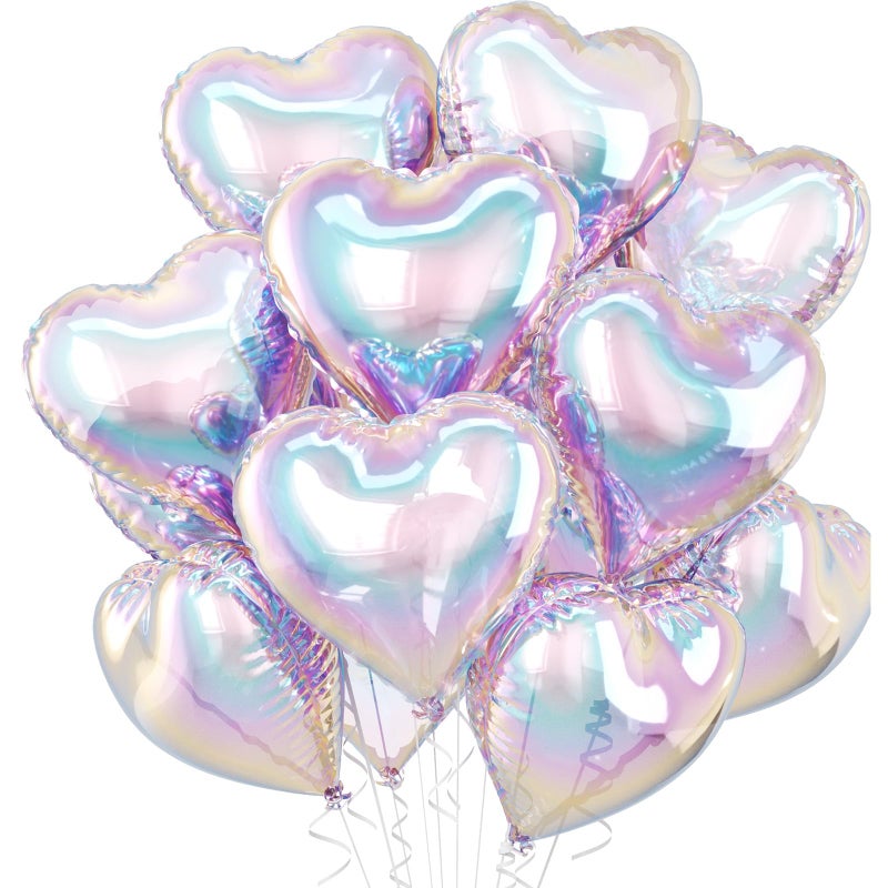 Biapian Iridescent Heart Balloons, 10 Pcs Transparent Rainbow Heart Shaped Balloon, 18 Inch Gradient Clear Foil Balloons for Engagement Brithday Baby Shower Wedding Valentines Mermaid Party Decorations - Image 1