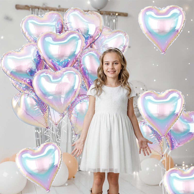 Biapian Iridescent Heart Balloons, 10 Pcs Transparent Rainbow Heart Shaped Balloon, 18 Inch Gradient Clear Foil Balloons for Engagement Brithday Baby Shower Wedding Valentines Mermaid Party Decorations - Image 4