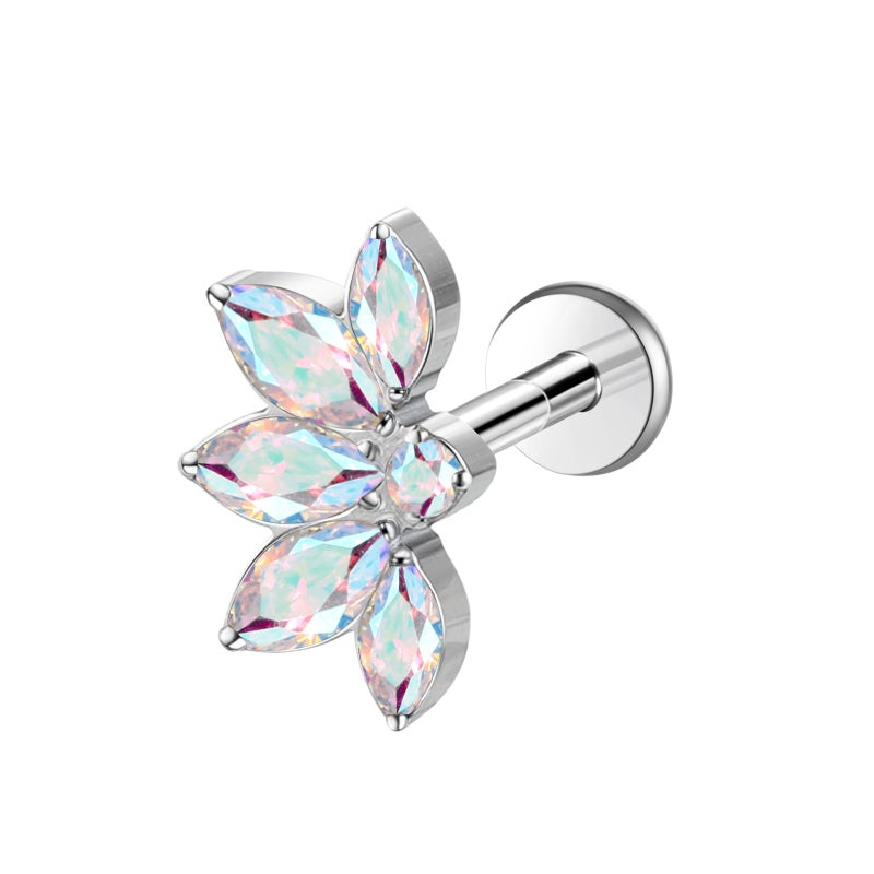ENONTY 1pcs 16G 18G G23 Titanium Threadless Labret Studs Push-in Labret Lip Cluster Tragus Helix Conch Lobe Rook Cartilage Push Back Piercing Jewelry Earring (5 eye-AB) - Image 1