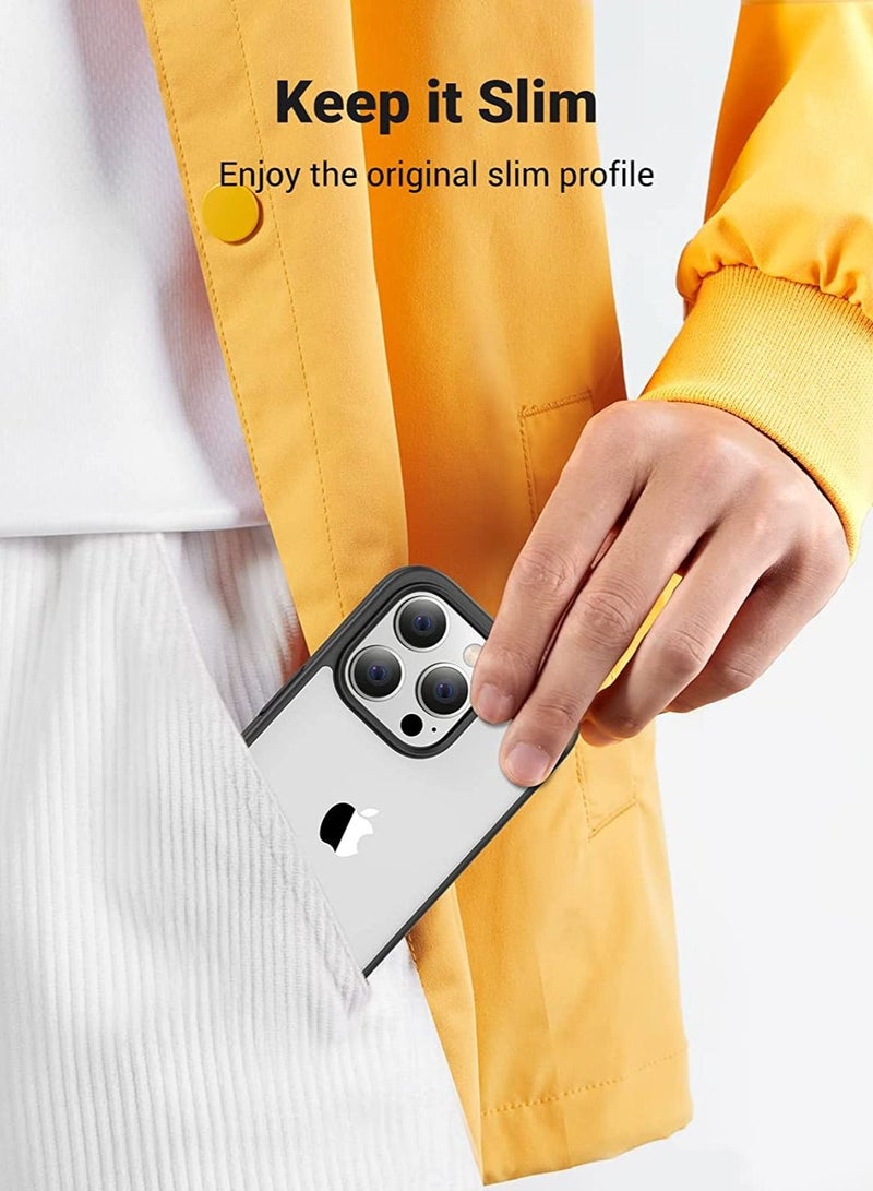 روك بو اي فون 14 برو الهاتف الخليوي القضية 6.1 بوصة المضادة للاصفرار العسكرية ، من الصعب المضادة للانفجار مرة أخرى ، الترا رقيقة الكريستال الهاتف الخليوي القضية المضادة للاهتزاز حماية ضد السقوط والخدش - Image 3