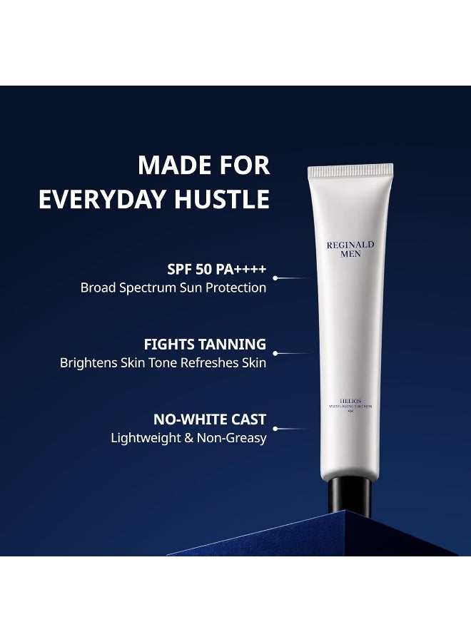 Reginald Men Sunscreen SPF 50 PA++++ | Brightening & Moisturizing Sun Protection | Enriched with 9 Active Ingredients | Broad Spectrum UV Defense | Lightweight & Non-Greasy (50g Pack of 1) - Image 4