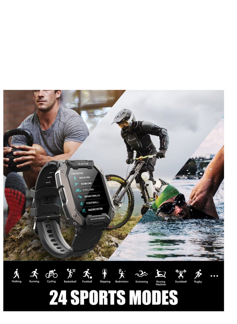 XiuWoo Military Smart Watch for Men Outdoor Tactical Sports 5ATM Waterproof Rugged 1.71 Inch HD Big Screen Fitness Tracker Heart Rate Sleep Monitor Smartwatch Compatible with Android iPhone Samsung - Image 3