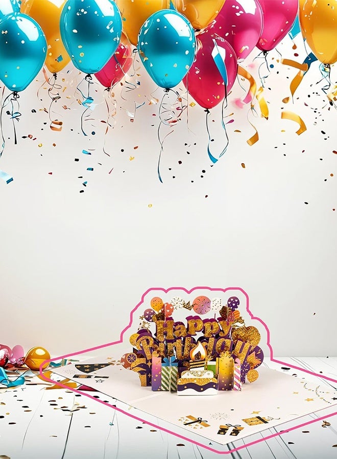 Happy Birthday Pop Up Cake Card, Sweet 3D Birthday Cards with Envelopes - Unique Handmade Celebration Cards for Women, Men, Mom, Dad, Grandma, Daughter, Son, Friend（purple gold） - Image 5