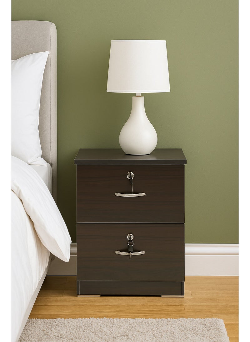 اي اف تي منضدة بتصميم بسيط ونحيف / طاولة بجانب السرير / طاولة بجانب السرير بتصميم عصري لمنتصف القرن / منضدة مع درجين وإطار MDF قوي، مثالية لغرفة النوم الحديثة ومساحة غرفة المعيشة، مثالية للمساحات الصغيرة، فهي تجمع بين الوظيفة والأناقة، وتوفر التخزين دون أن تشغل الكثير غرفة. (الجوز الداكن) عرفان - Image 1