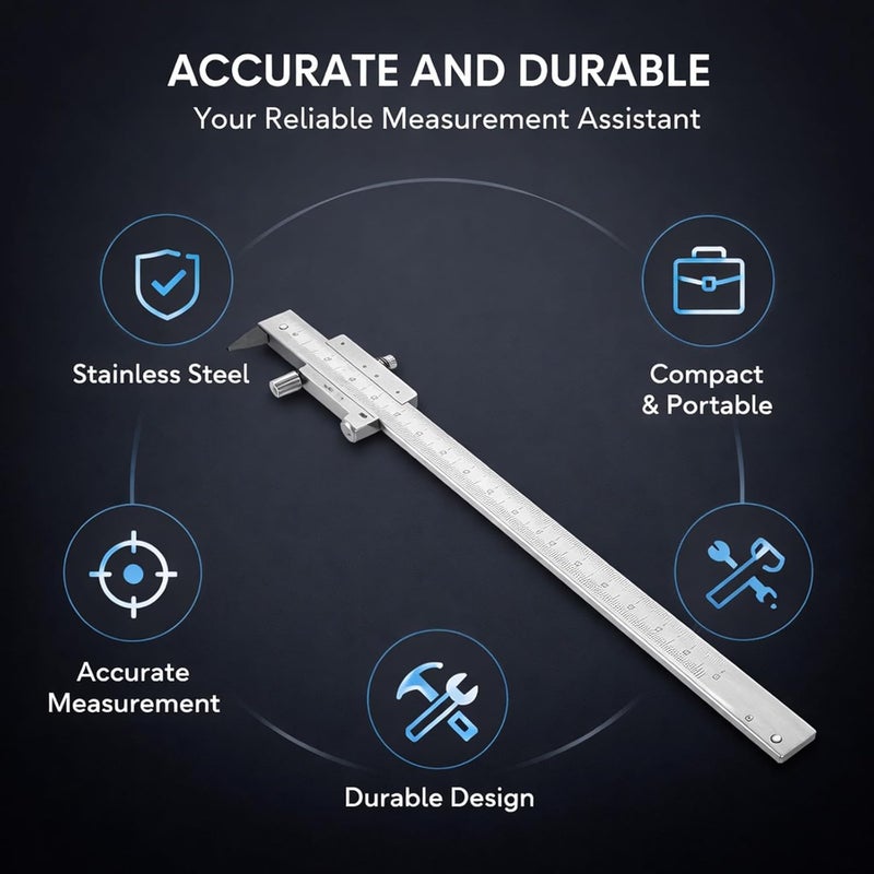 Vernier Caliper Stainless Steel Measuring Tool 0-200mm with Scriber, Portable Ruler -, Engraved Scale, Durable Design for Precise Measurement - Image 3