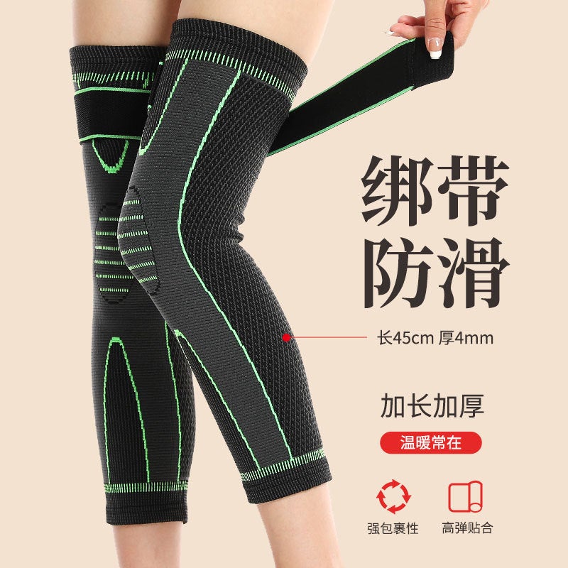 Generic Anti-slip compression length wormwood heating knee pads middle-aged and elderly people cover dot matrix autumn and winter leg pads wear warm knee pads Normal (green) hair 1 pair 