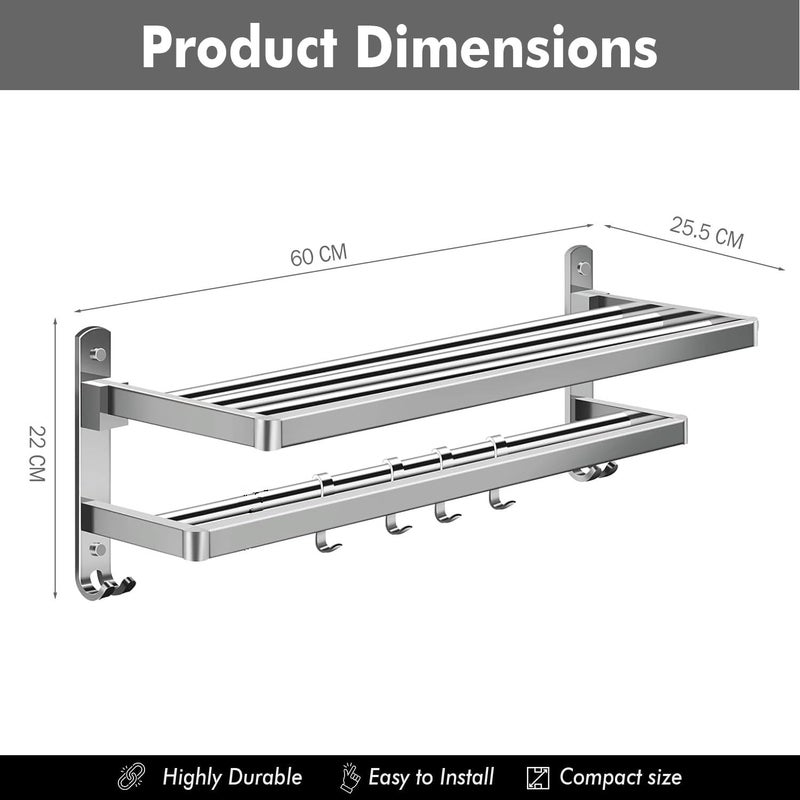 CIPLA PLAST Stainless Steel Folding Towel Rack for BathroomTowel StandHangerBathroom Accessories 24 Inch - Image 2