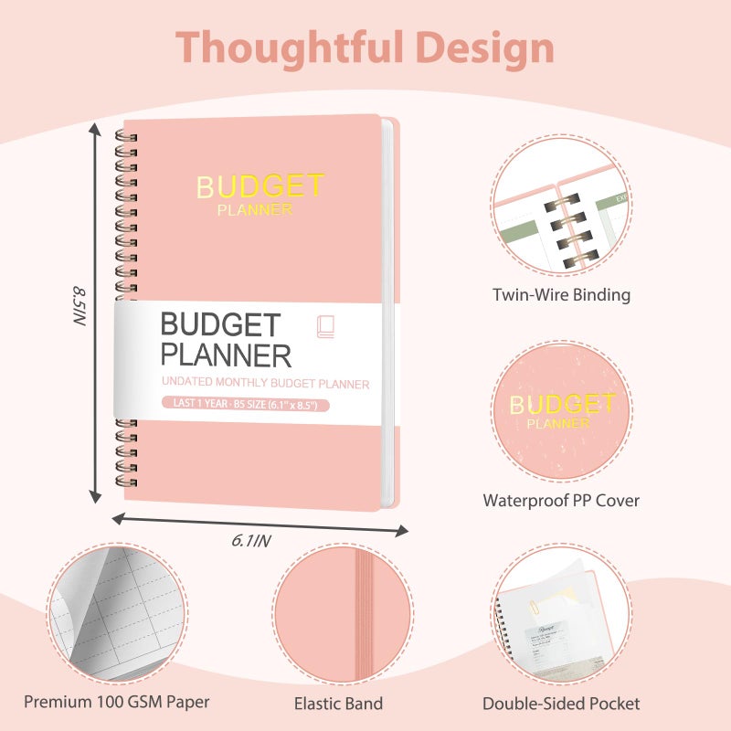 VALOME Budget Planner - Monthly Budget Book with Expense Tracker Notebook, A5(6.1" x 8.5") Financial Planner & Account Book to Take Control of Your Money, Bill Organizer With Pockets and Stickers - Pink - Image 2