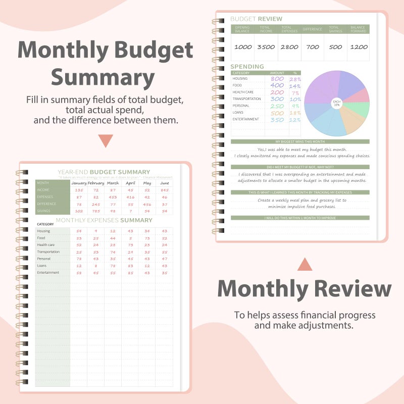 VALOME Budget Planner - Monthly Budget Book with Expense Tracker Notebook, A5(6.1" x 8.5") Financial Planner & Account Book to Take Control of Your Money, Bill Organizer With Pockets and Stickers - Pink - Image 5