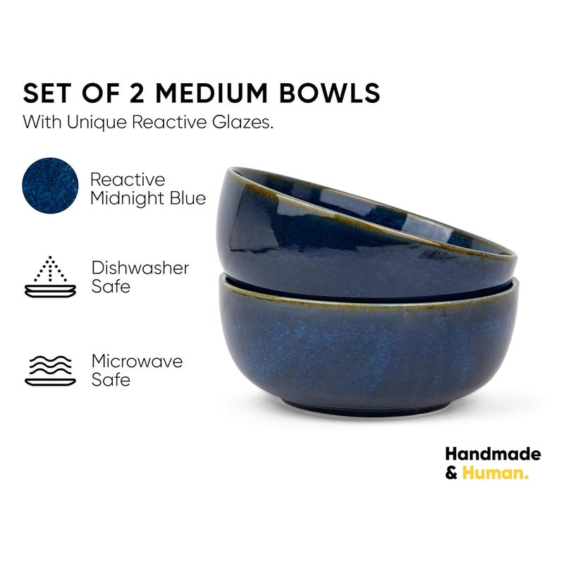 Shay Ceramic Medium Bowl Set 18cm 2 Pieces Blue Green Glossy Finish Stoneware Ceramic Serving Bowls Ceramic Bowl Pasta Serving Plate Medium Bowl Set of 2 Blue Green - Image 2