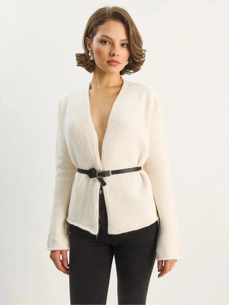 Bianco Lucci LUCCI Belt Detailed Cardigan