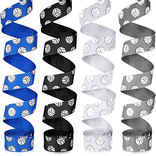 MTLEE 4 Rolls Volleyball Ribbons Volleyball Decorations Glitter Grosgrain Ribbons 20 Yards 7/8-inch for Cheer Gift Wrapping Making Hair Bows Sports Theme Party Decor(Black, White, Blue, Gray) - Image 5