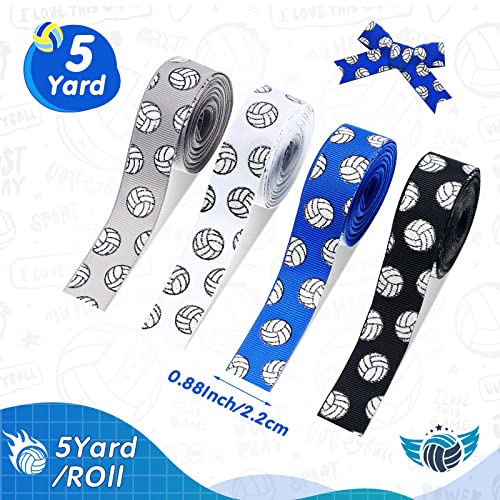 MTLEE 4 Rolls Volleyball Ribbons Volleyball Decorations Glitter Grosgrain Ribbons 20 Yards 7/8-inch for Cheer Gift Wrapping Making Hair Bows Sports Theme Party Decor(Black, White, Blue, Gray) - Image 3
