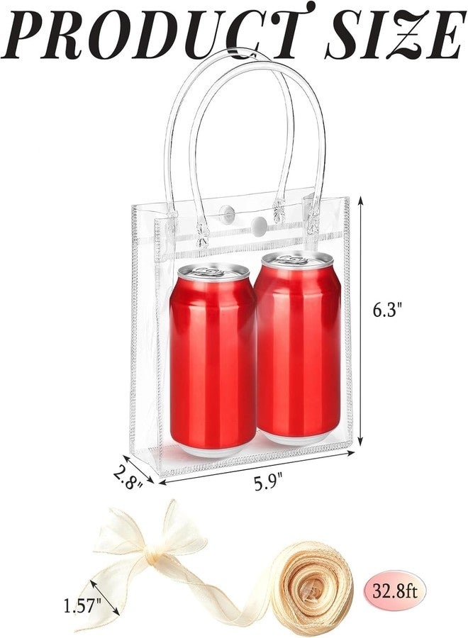 Ohuimrt 30 PCS Clear Plastic Gift Bags with Handles, 5.9 x 6.3 x 2.8 Inches Reusable Party Favor Bags with Ribbon Transparent Gift Wrap Bags Bulk for Weddings Birthdays - Image 2