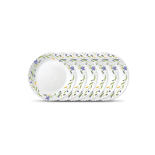 La Opala Diva Classique Collection Opal Glass Crockery | Quarter Plate Set of 6 | Morning Glory Design | for Snacking & Gifting | Microwave Safe | 100% Vegetarian | Extra Strong | Light & White - Image 1