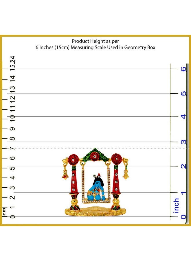 LE Kamdhenu Cow with Calf (Resin) and Krishna (Laddu Gopal) on Swing Idol (Metal) Religious Idol-Statue for Vastu Gift and Car (White, Multicolor) - Image 3