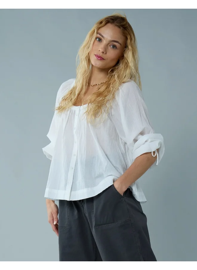 American Eagle AE Tie Sleeve Button-Up Top