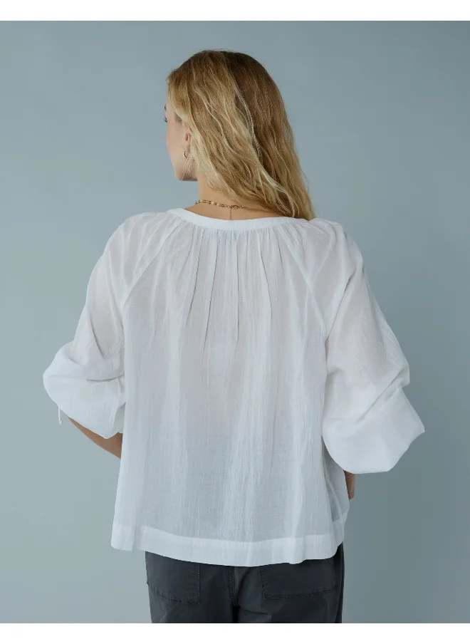 American Eagle AE Tie Sleeve Button-Up Top