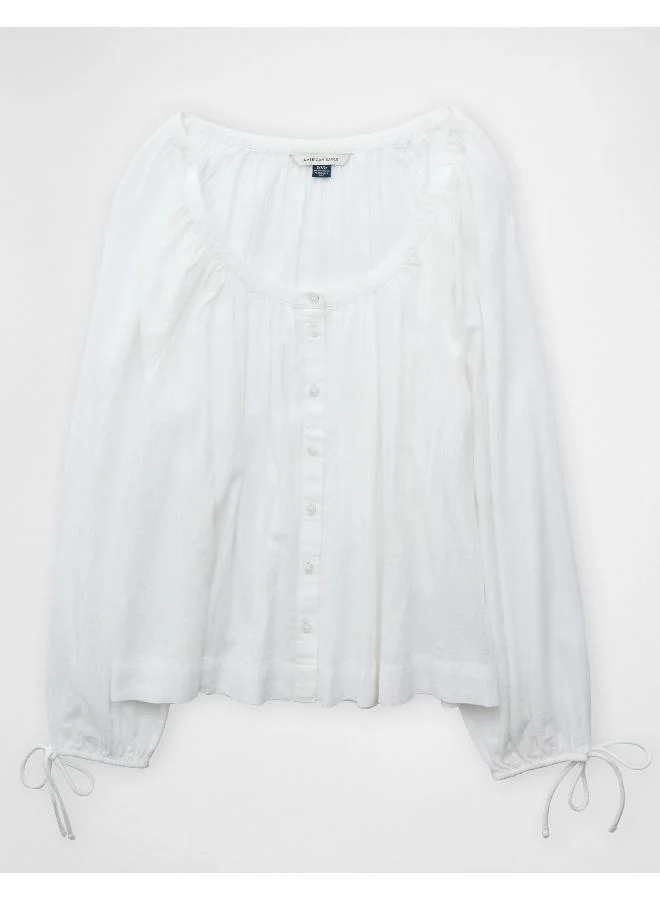 American Eagle AE Tie Sleeve Button-Up Top