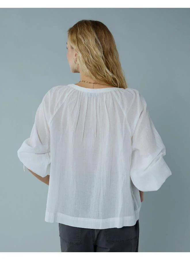 American Eagle AE Tie Sleeve Button-Up Top