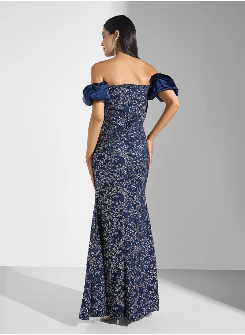 نمشي x Off Shoulder Shimmer Dress