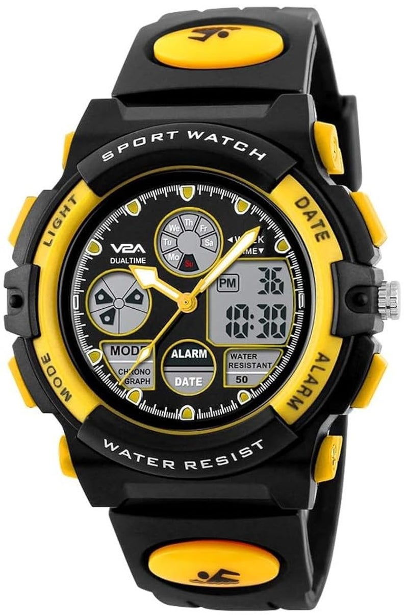 V2A Resin Digital Boy Watch (White Dial Yellow Colored Strap), Yellow Band - Image 1