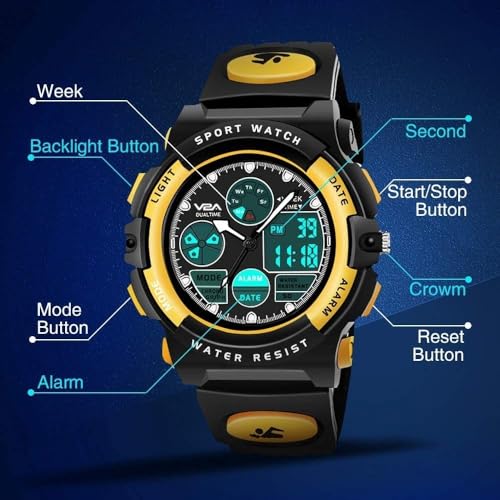 V2A Resin Digital Boy Watch (White Dial Yellow Colored Strap), Yellow Band - Image 5