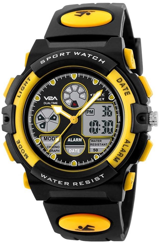 V2A Resin Digital Boy Watch (White Dial Yellow Colored Strap), Yellow Band - Image 2