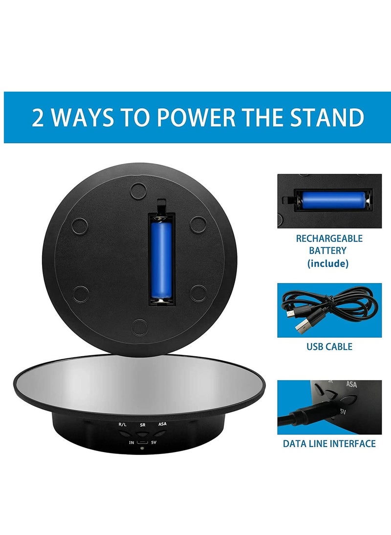 Excefore Motorized Rotating Display Stand, 7.87inch, 17.6LB Load Ultra-Quiet 360 Degree Electric Rotating Turntable Display Stand for Photography Products, Jewelry, Cake,3D Model (Black)  - Image 2