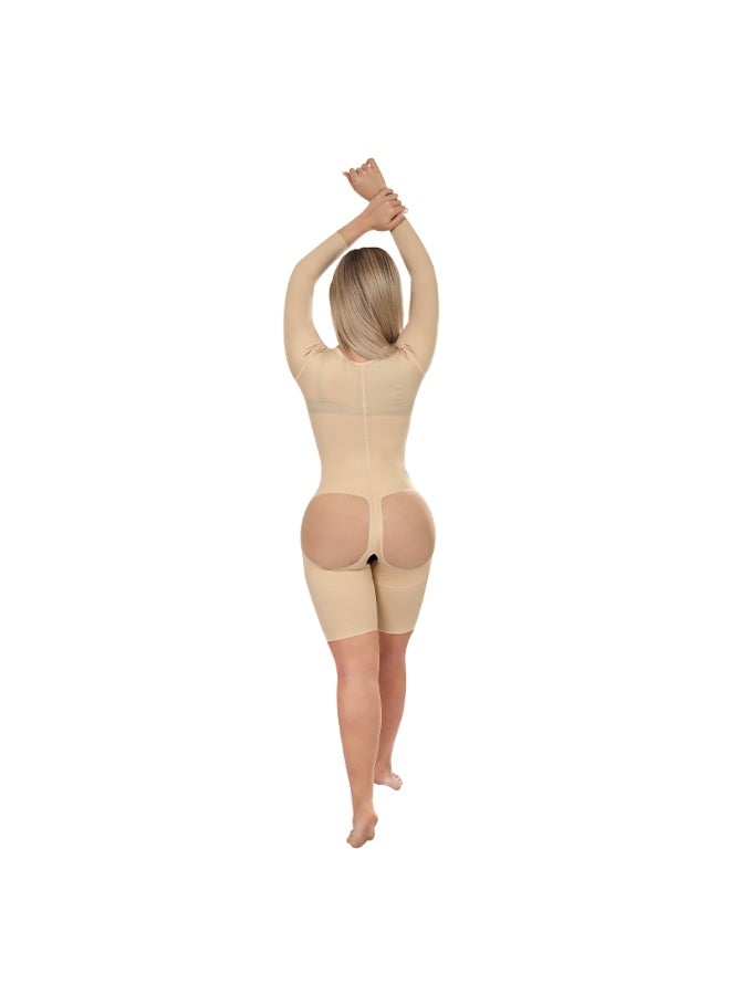 Sedra Shapely Women's full-body shaper with long sleeves for body shaping, tummy control, and waist definition. High-compression body shaper with front snaps and an open design to lift the buttocks. Suitable for postpartum and under clothing,Beige. - Image 5