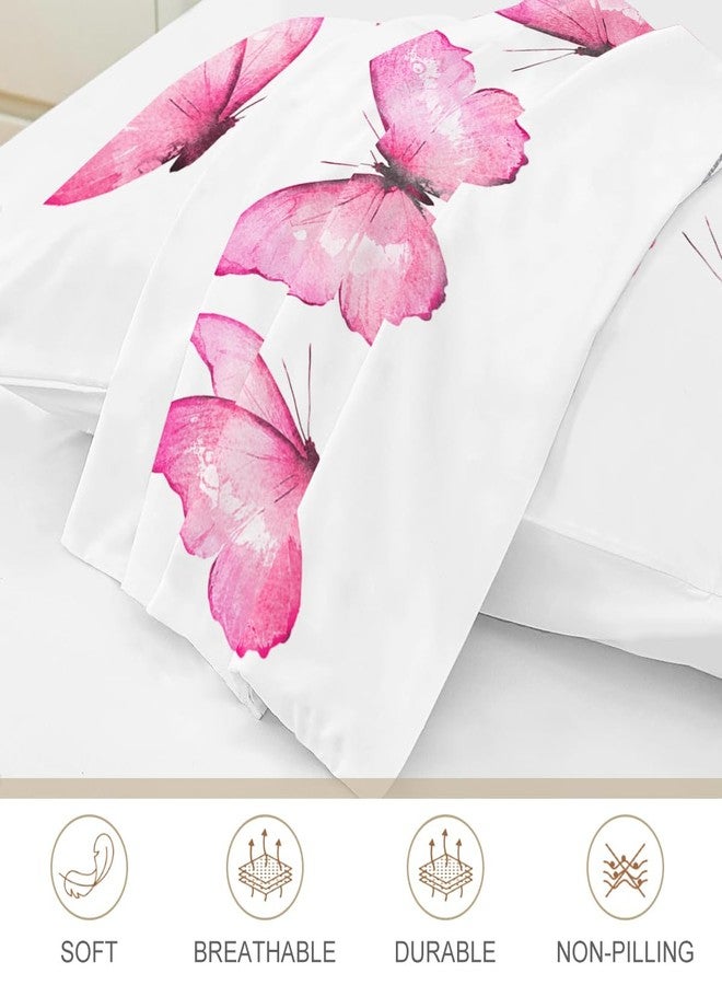 ARIGHTEX Bedding Pillow Cases Pastel Pink Watercolor Butterflies Pattern Pillowcase Cute Butterfly Pillow Shams Set of 2 (Standard 20" x 26") - Image 4