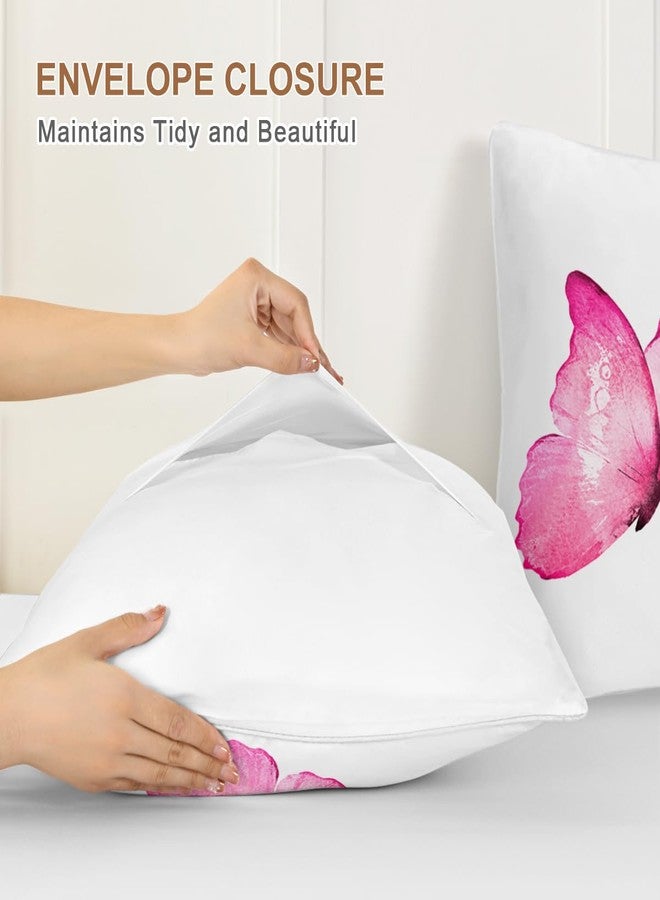 ARIGHTEX Bedding Pillow Cases Pastel Pink Watercolor Butterflies Pattern Pillowcase Cute Butterfly Pillow Shams Set of 2 (Standard 20" x 26") - Image 5