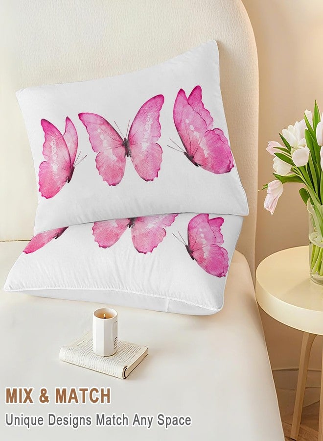 ARIGHTEX Bedding Pillow Cases Pastel Pink Watercolor Butterflies Pattern Pillowcase Cute Butterfly Pillow Shams Set of 2 (Standard 20" x 26") - Image 2