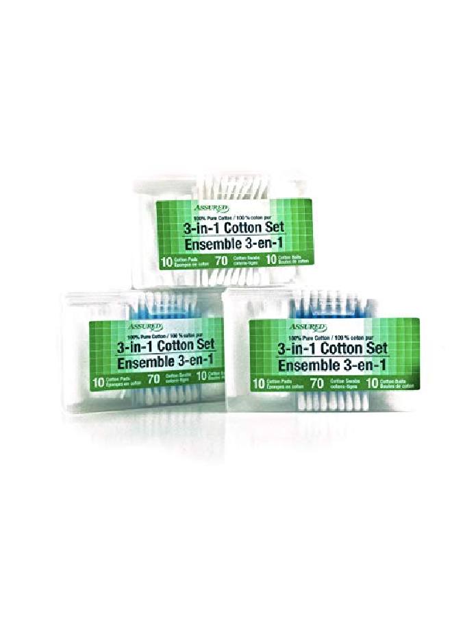 ASSURED Cotton Pads Cotton Swabs Cotton Balls 3in1 Cotton Set 3Ct Blue;Purple;White (90 Items) (3) - Image 1