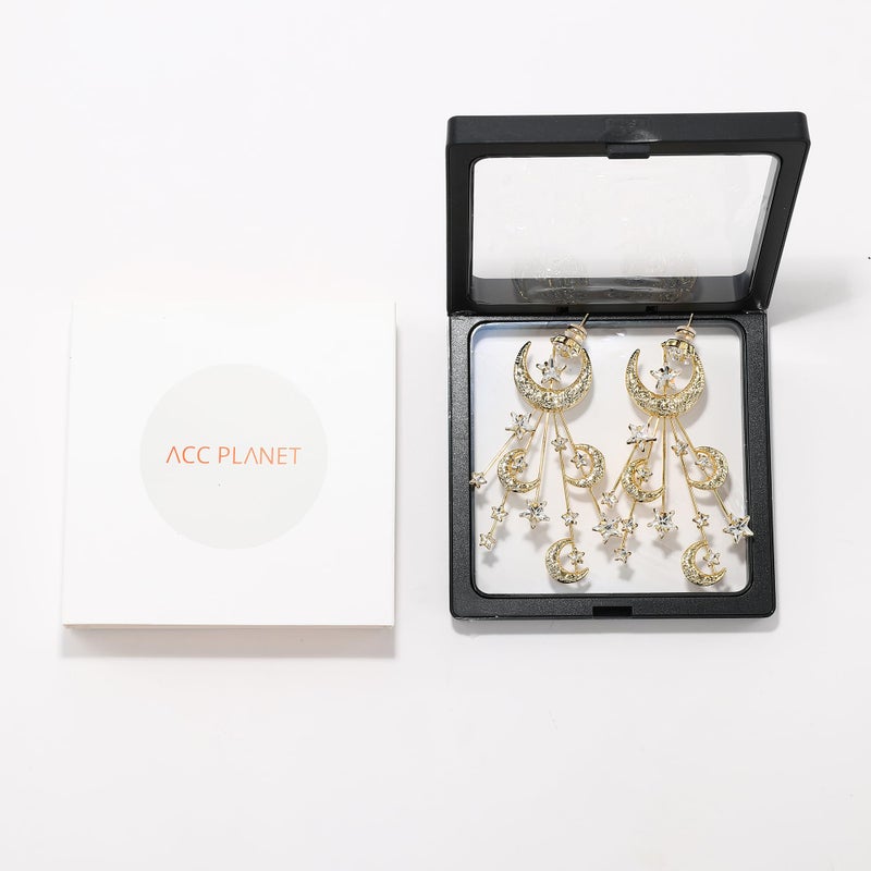 ACC PLANET - Star Moon Earrings Made Crystal Gold Plated Crescent Moon Stars Drop Dangle Earrings Chunky Statement Star Earrings for Women Trendy Jewelry Gift - Image 3