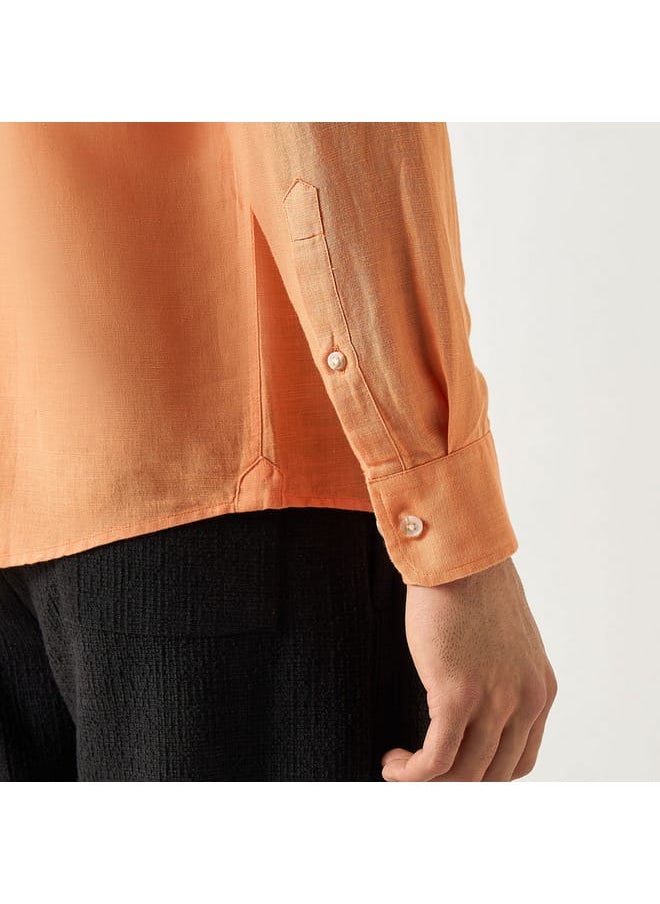 Iconic Iconic Solid Linen Blend Shirt with Button-Down Collar and Long Sleeves  - Image 4