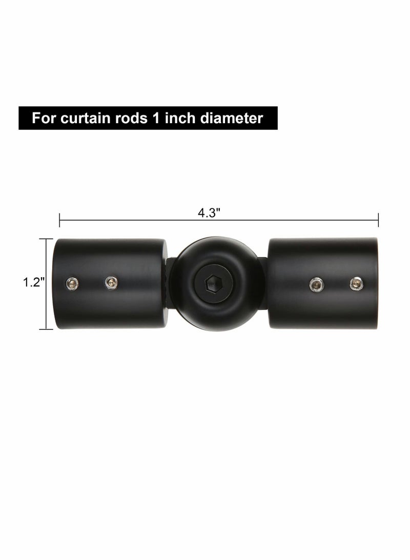 Heavy Duty Hinged Elbow Connector, 2 Pack Curtain Rod Corner Connector for 1 Inch Bay Window Rods, Black
