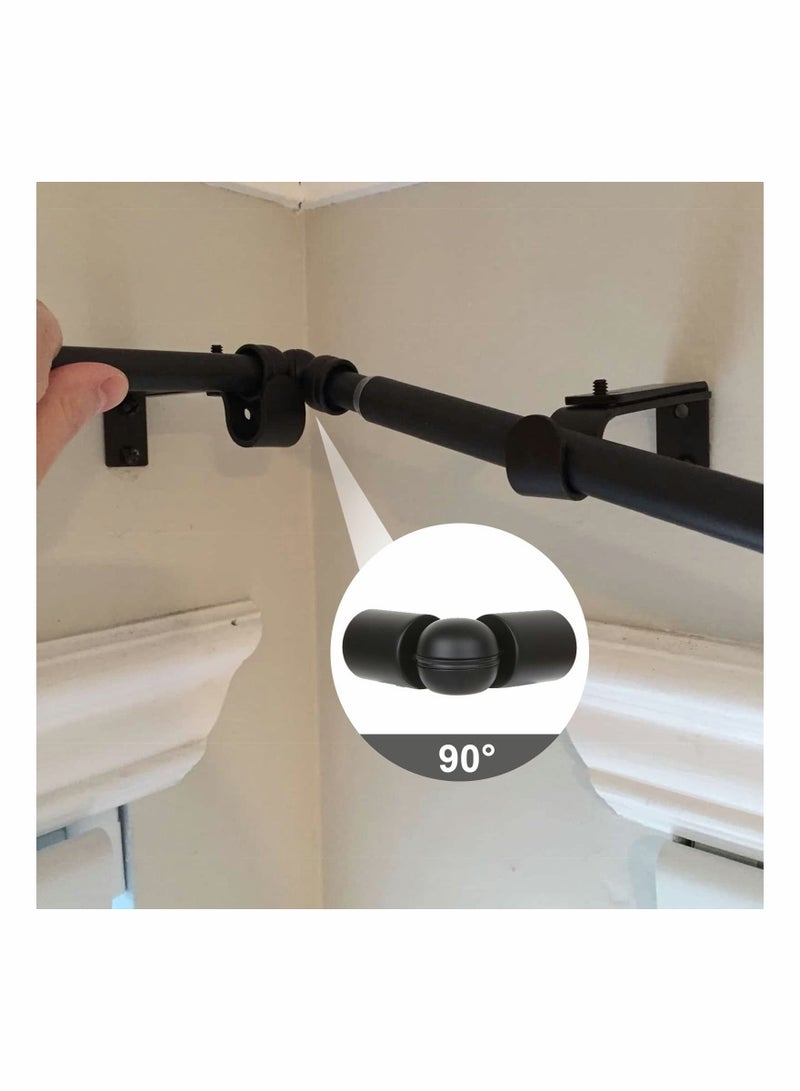 Heavy Duty Hinged Elbow Connector, 2 Pack Curtain Rod Corner Connector for 1 Inch Bay Window Rods, Black