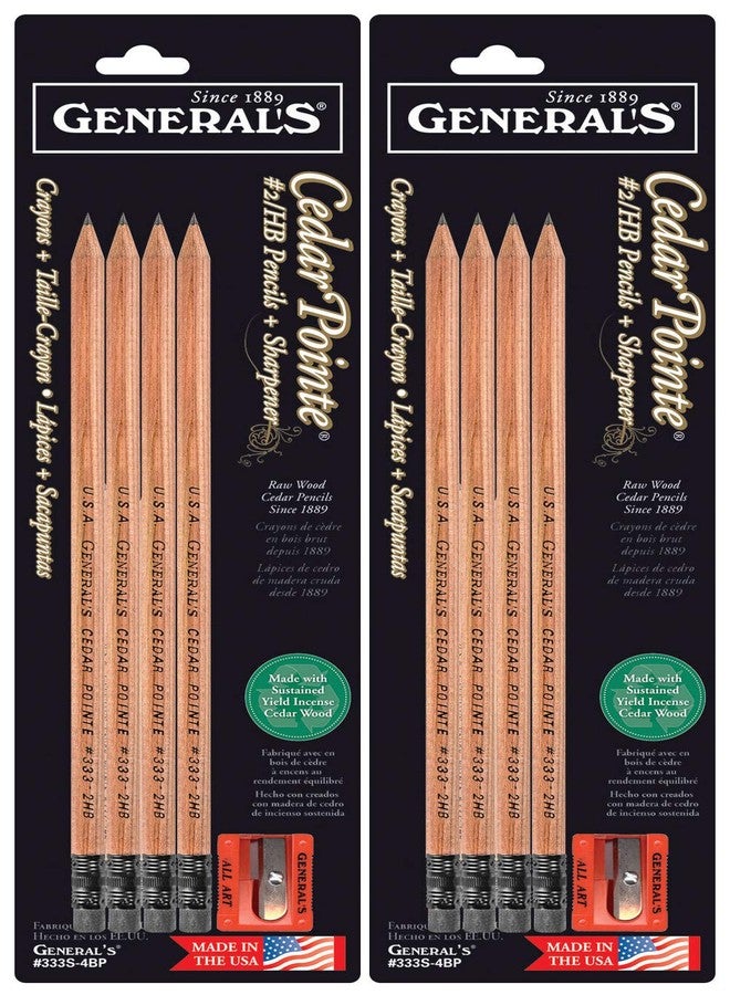 2-Pack Bundle - General Pencil Cedar Pointe #2/HB 4PK with Sharpener (Total of 8 Pencils Plus 2 sharpeners)