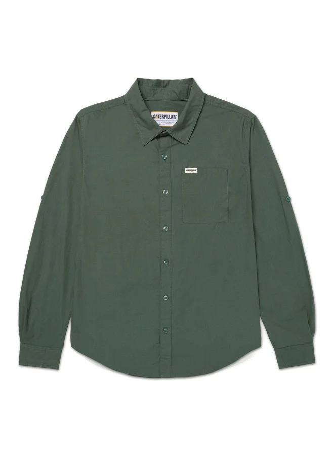 Caterpillar AT Men’s Convertible Long Sleeve Poplin Shirt – 100% Cotton – Roll‑Tab Sleeves – Chest Pocket – Soft Peach Finish
